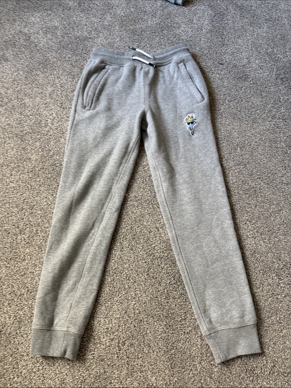 Grey Kids Joggers with Embroidered Flower Patch